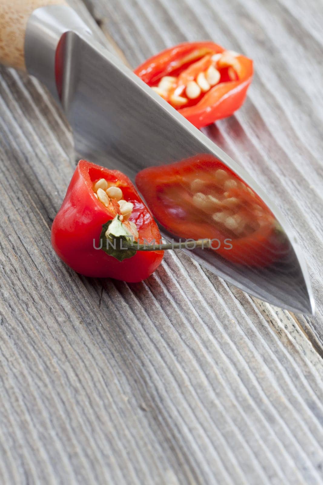 Habanero chili pepper cut in half