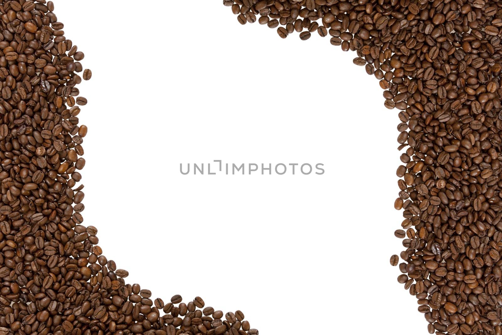 Frame of roasted coffee beans left and right