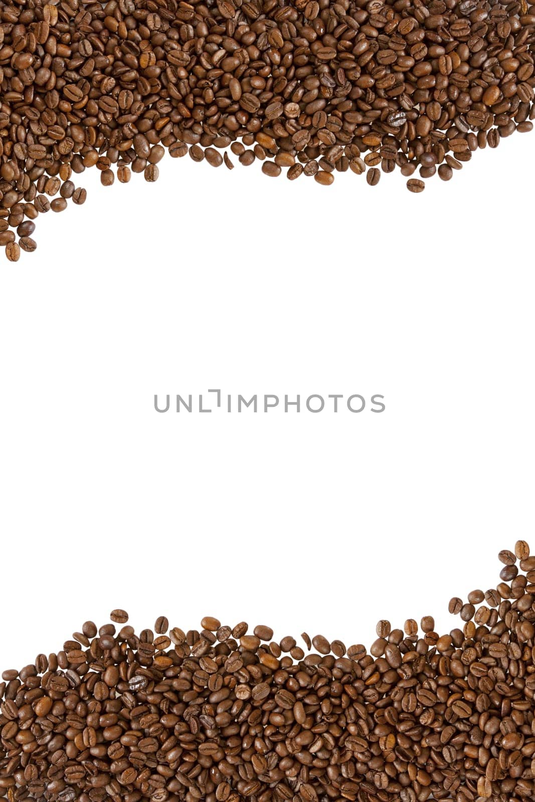 Roasted coffee beans as frames up and down