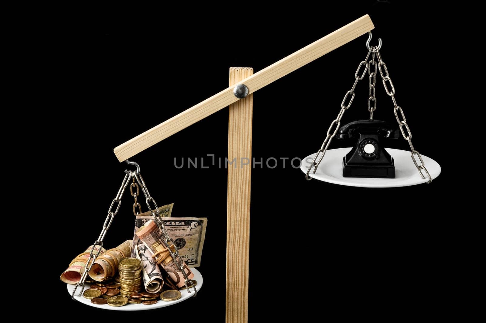 Money and Telephone on a Two Pan Balance