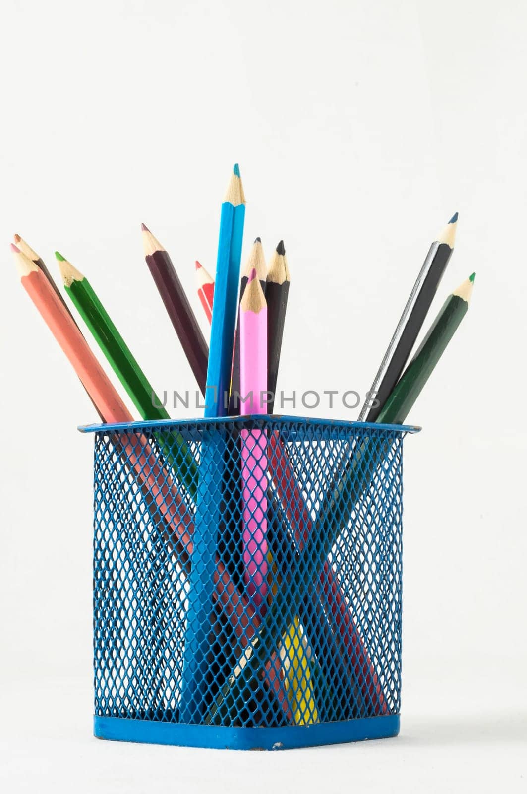 New Pencils Textured Set in Container box on a White Background