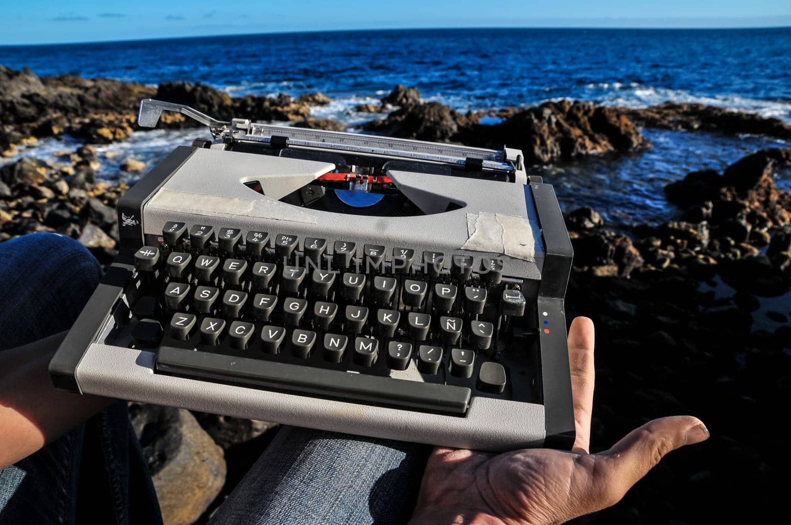 Old Ancient Vintage black and white Travel Typewriter