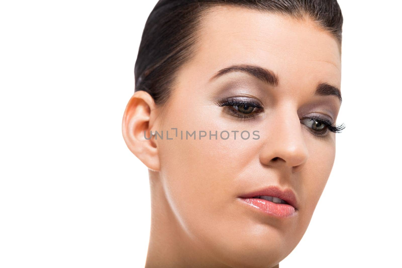 beautiful young woman with pure skin portrait isolated from white