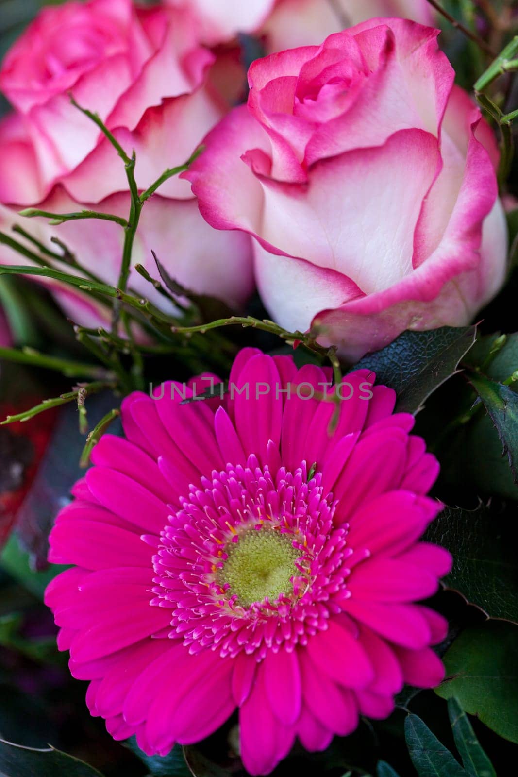 Colorful mixed flowers bouquet with various flowers for Valentine's Day and Mother's Day