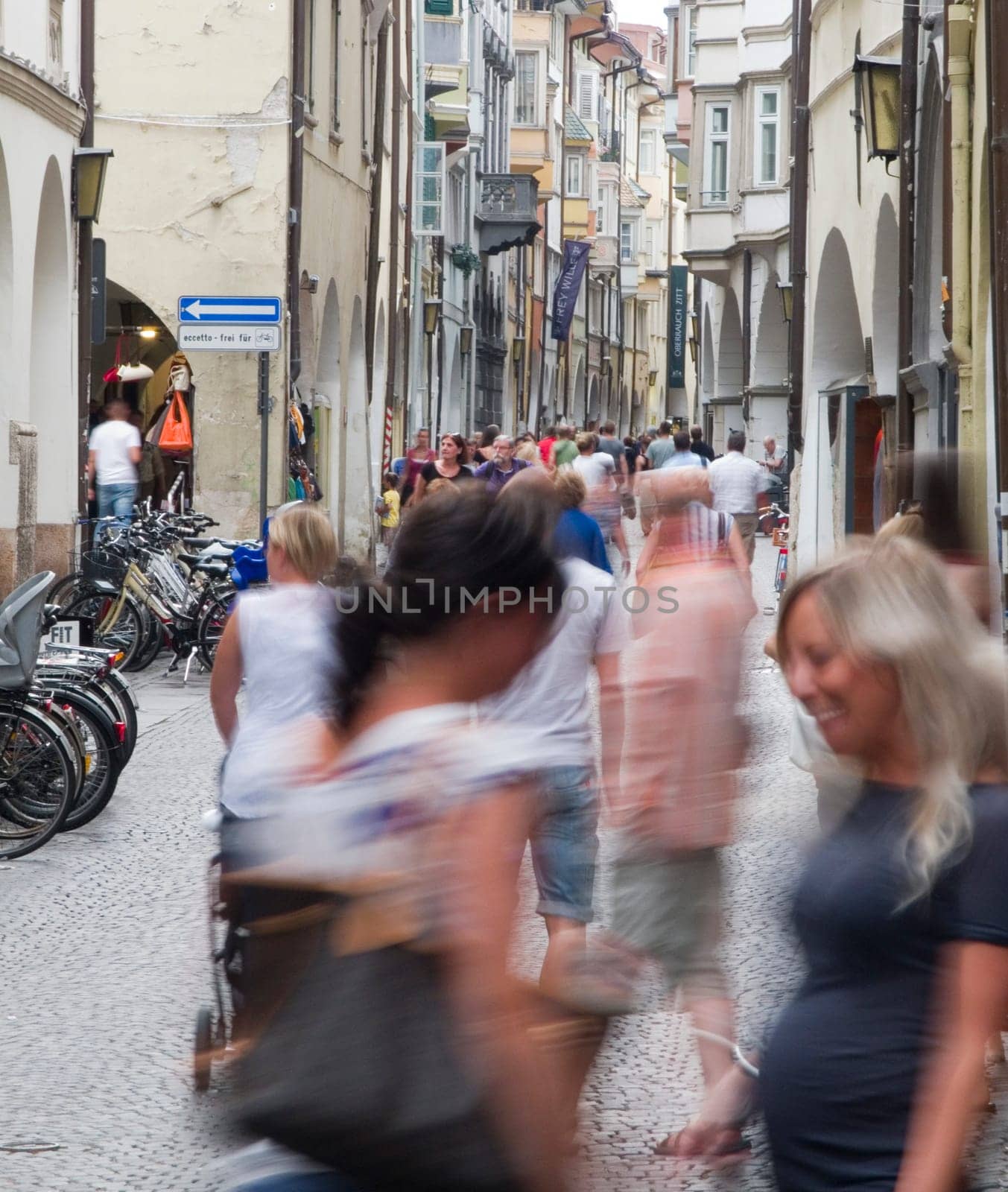 03.July 2013,Merano,Italy  Laubengasse  Crowd pushes through the pedestrian zone Laubengasse