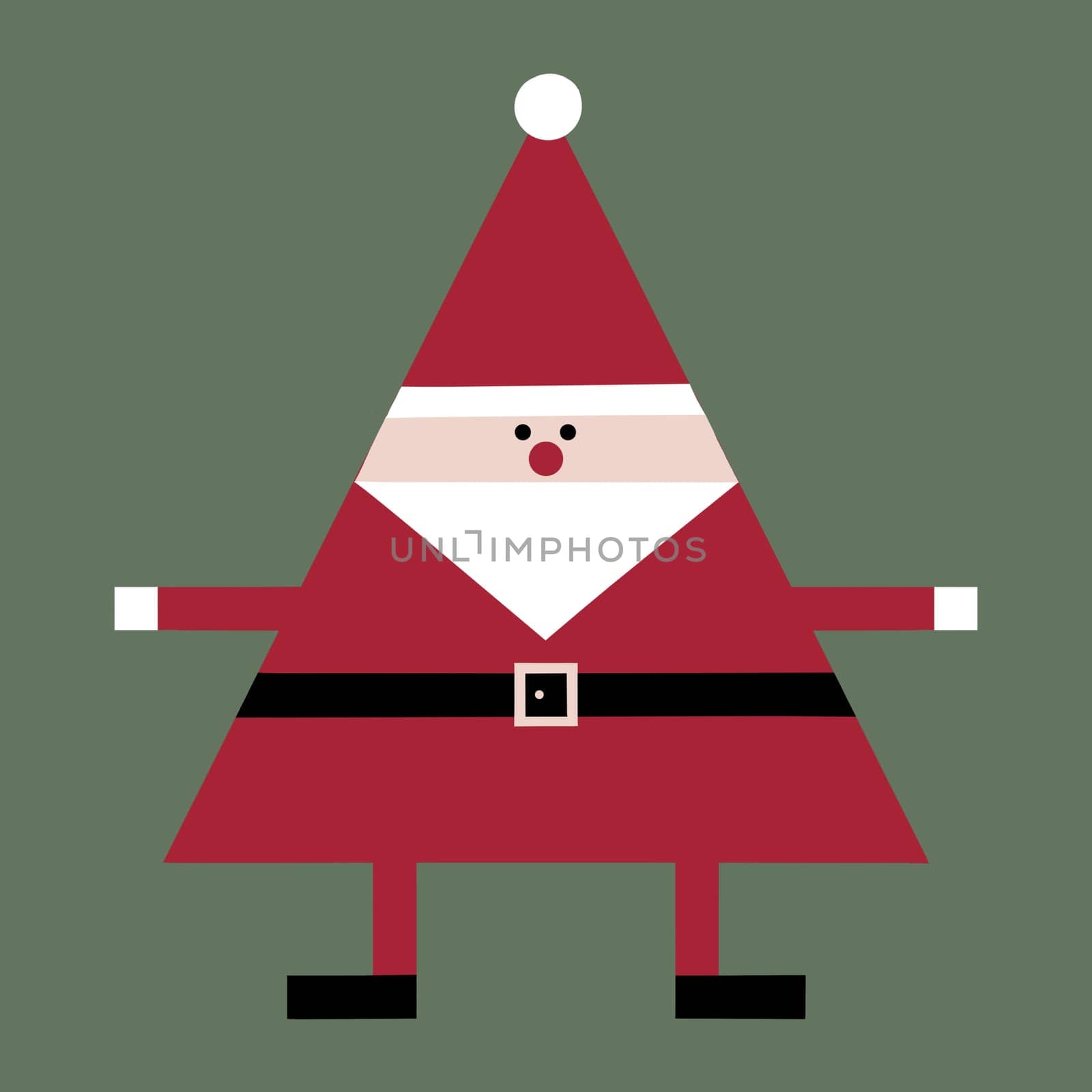 Quirky geometric Santa illustration. Quirky Father Christmas. Geometry. Triangular shaped Santa. Modern Christmas. Sleek Santa. Christmas Tree shaped Sant Claus.