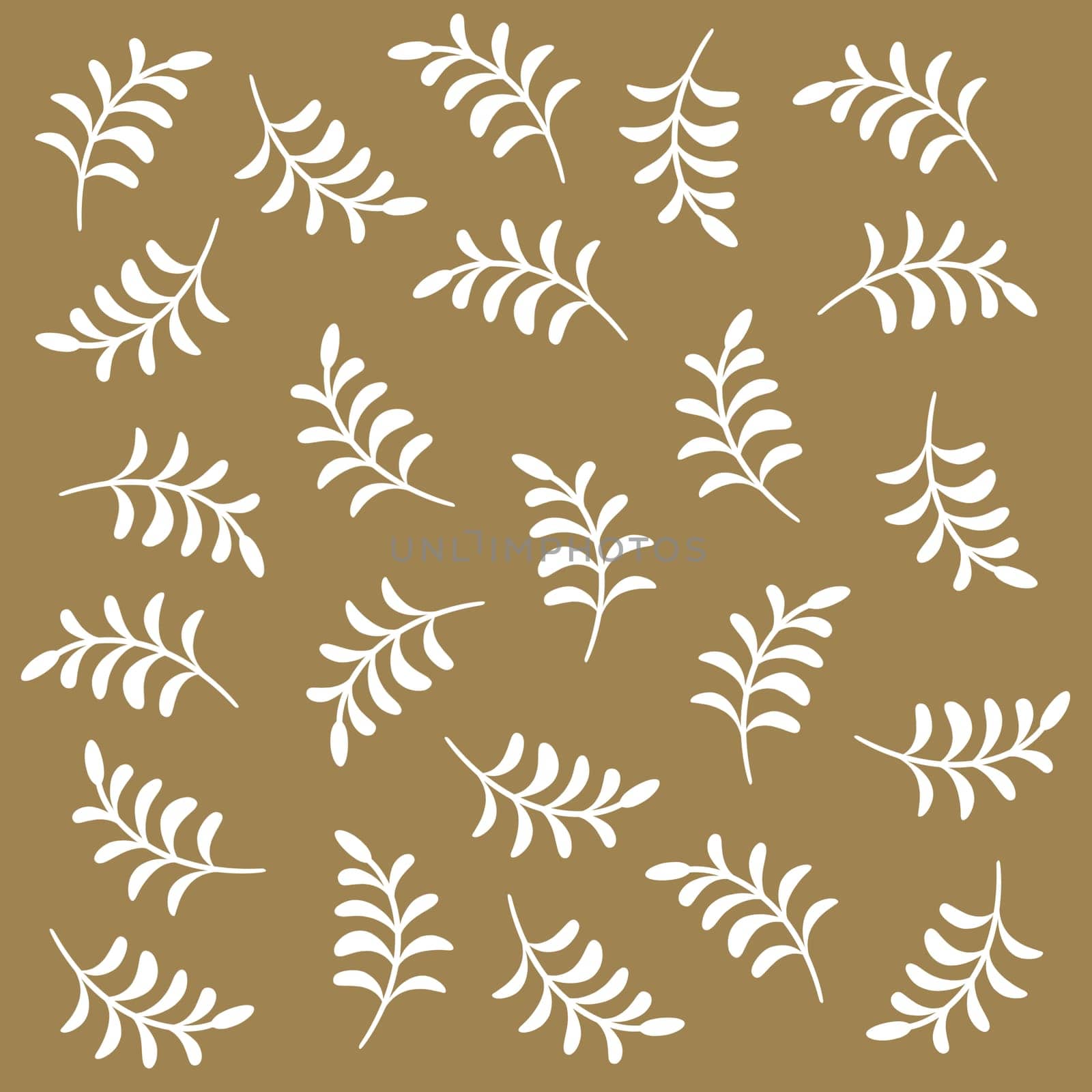 A simple contemporary leafy outline design on a sandy beige background. All-over patter. Brown kraft paper design.