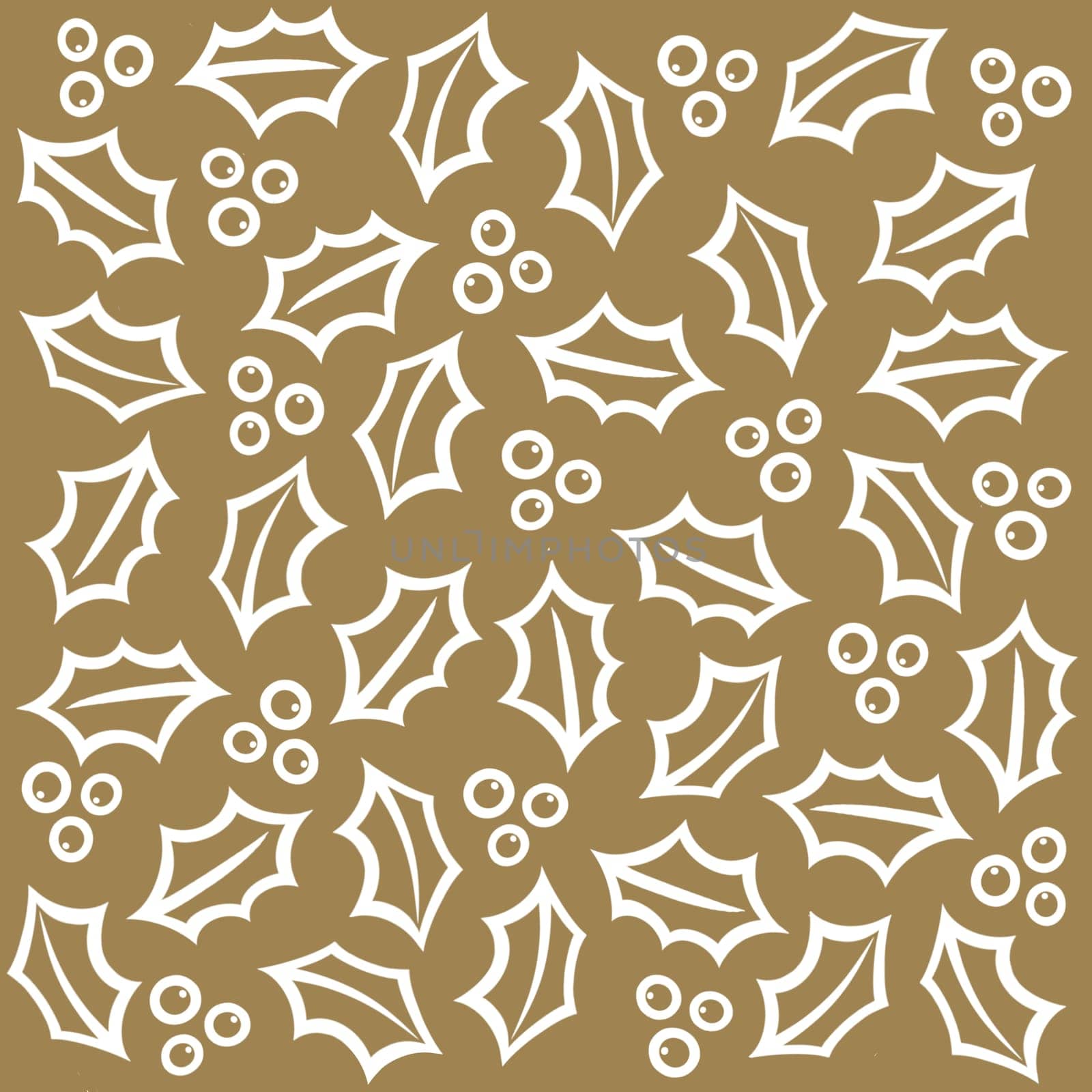 A simple contemporary holly leaf outline design on a sandy beige background. All-over patter. Brown kraft paper design.