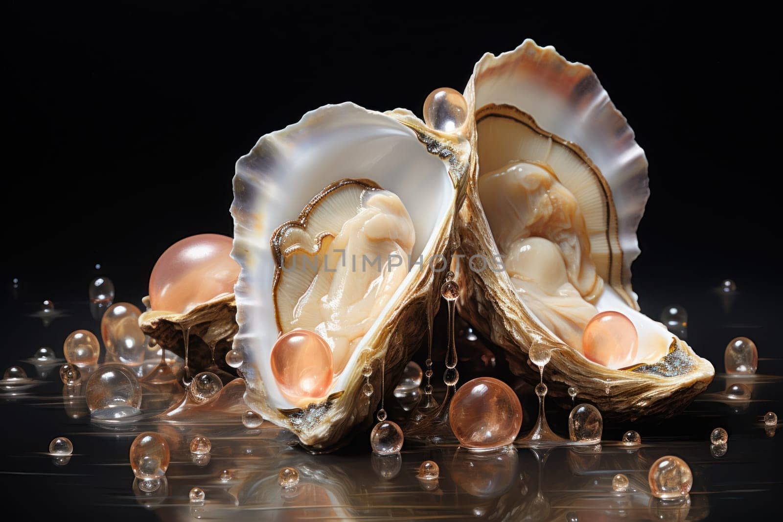 An enchanting depiction of radiant pearl oysters, tenderly nurturing exquisite pearls imbued with enigmatic properties.