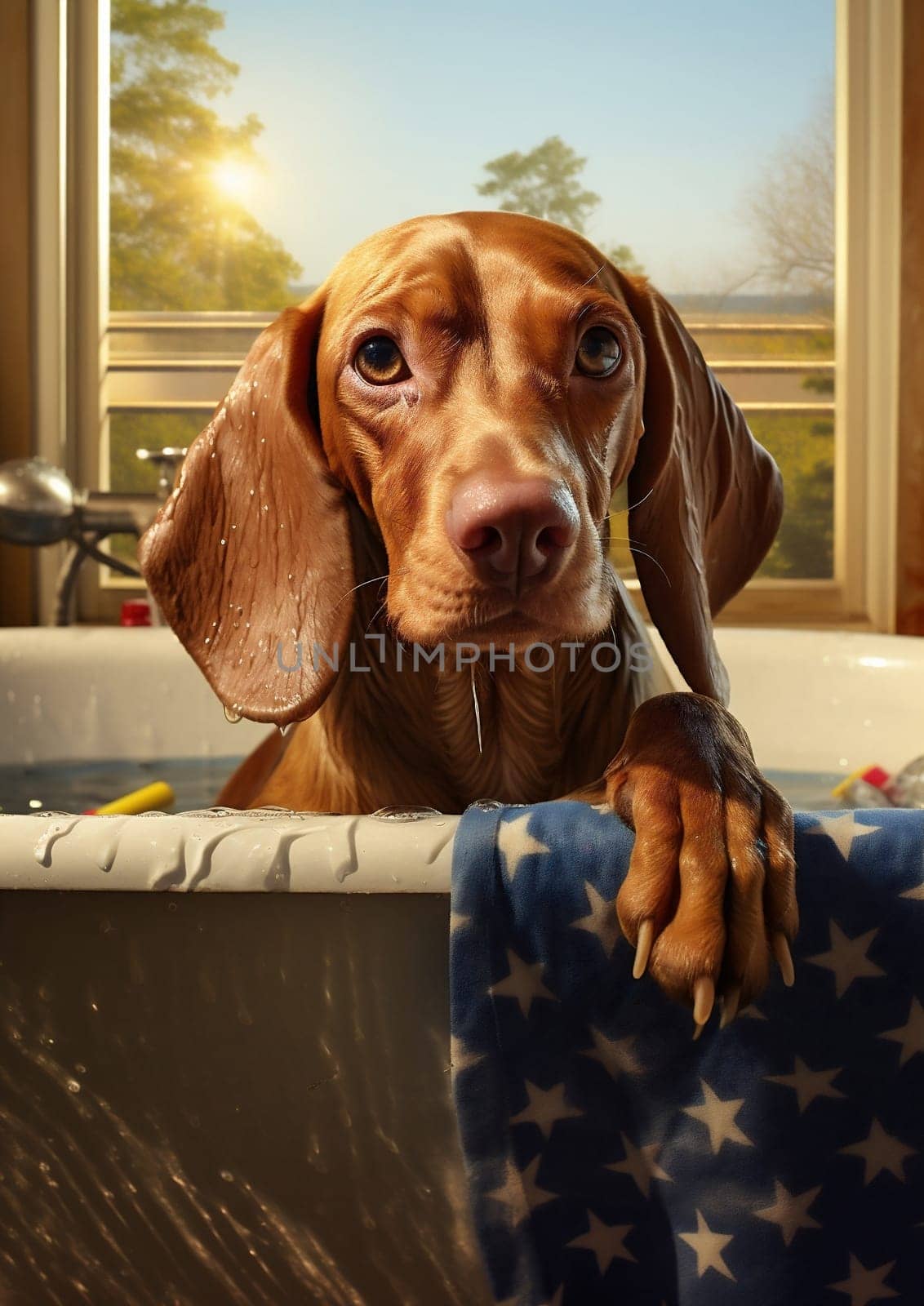 Clean dog looking sad cute beautiful domestic young portrait brown canine dachshund puppy white home grooming hound pets friend animal wet