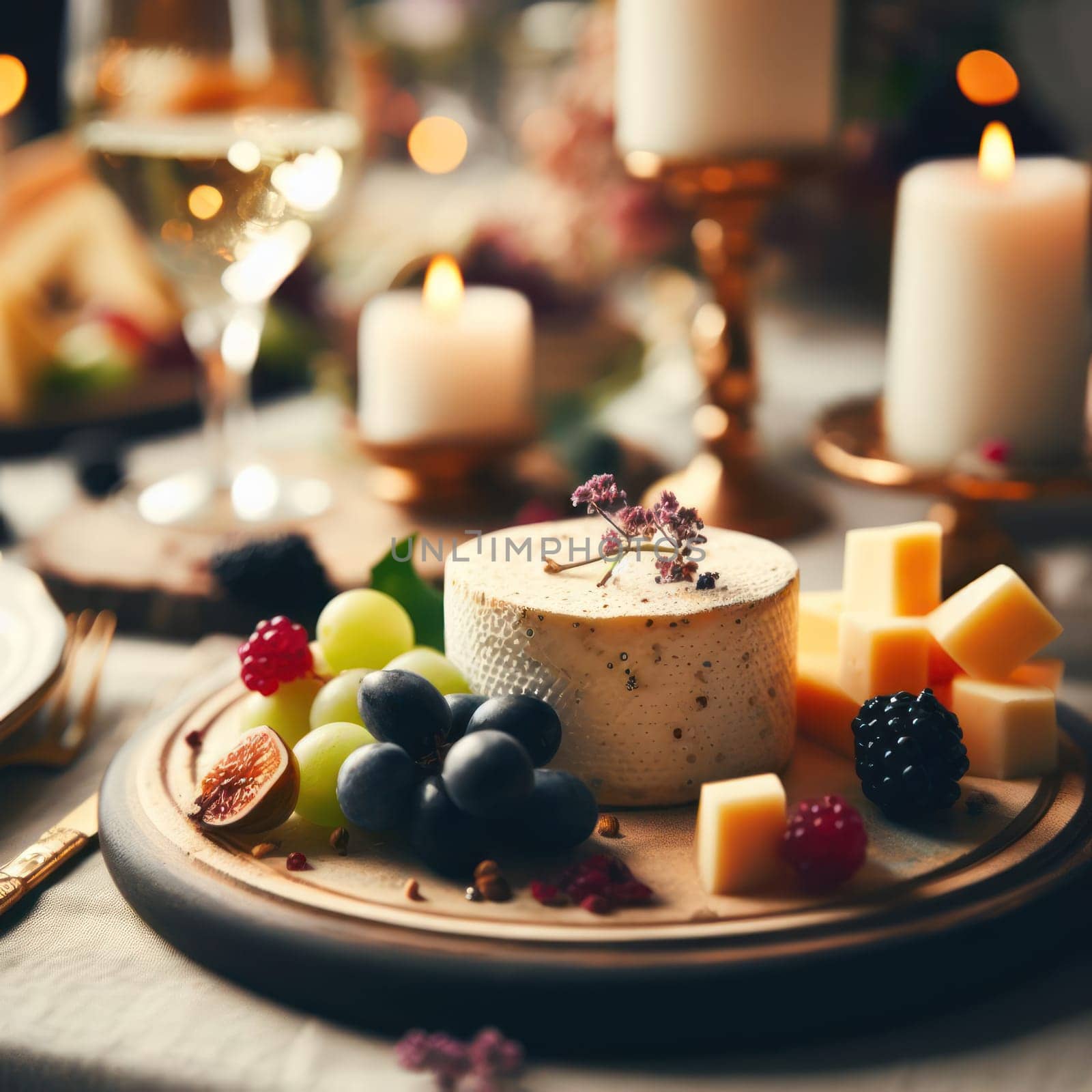 close up photo of plate with cheese dish on some festive event, party or wedding reception. macro lens