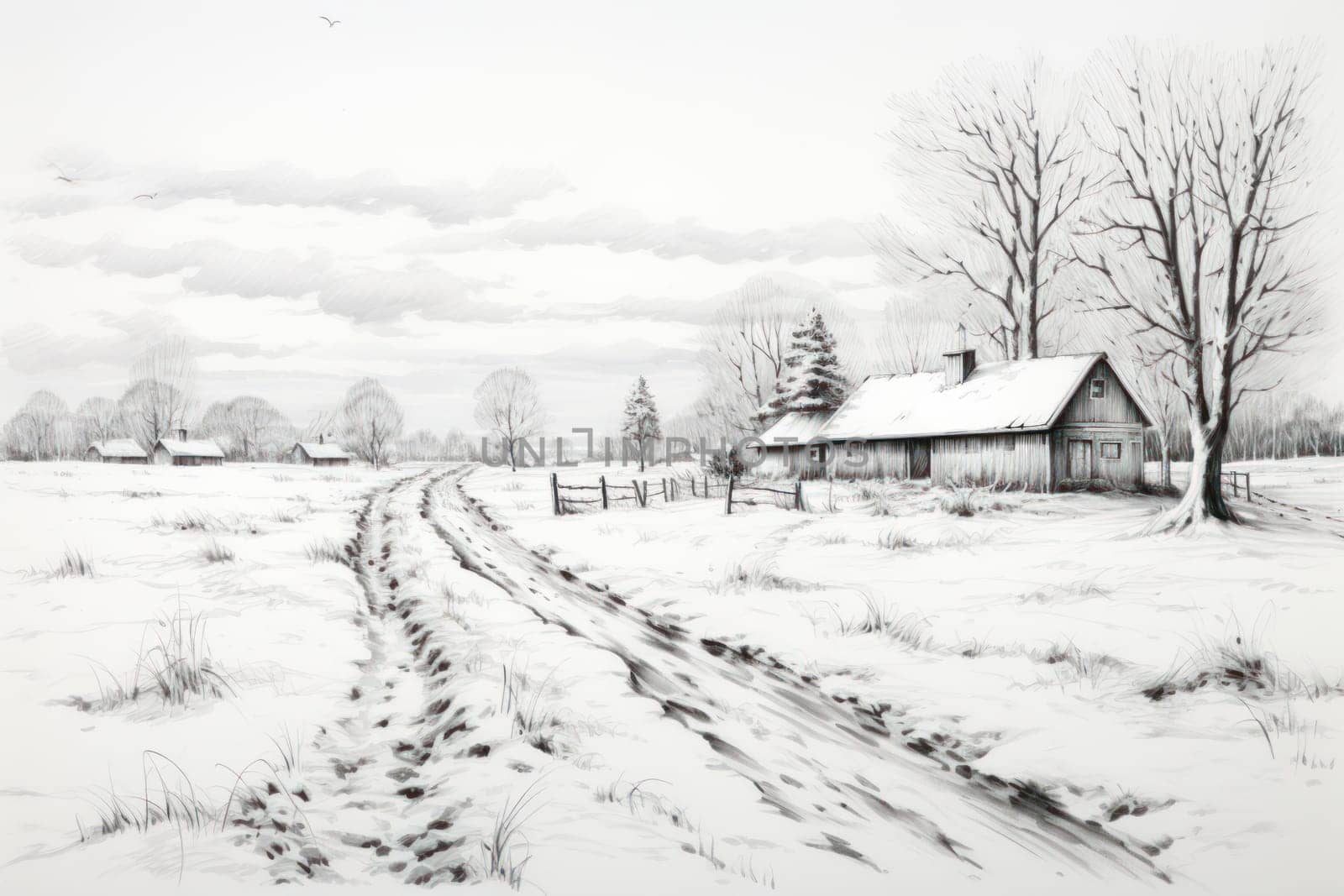 An exquisite winter composition, expertly capturing the tranquil allure of recently fallen snow draping over trees, landscapes, and architectural structures.