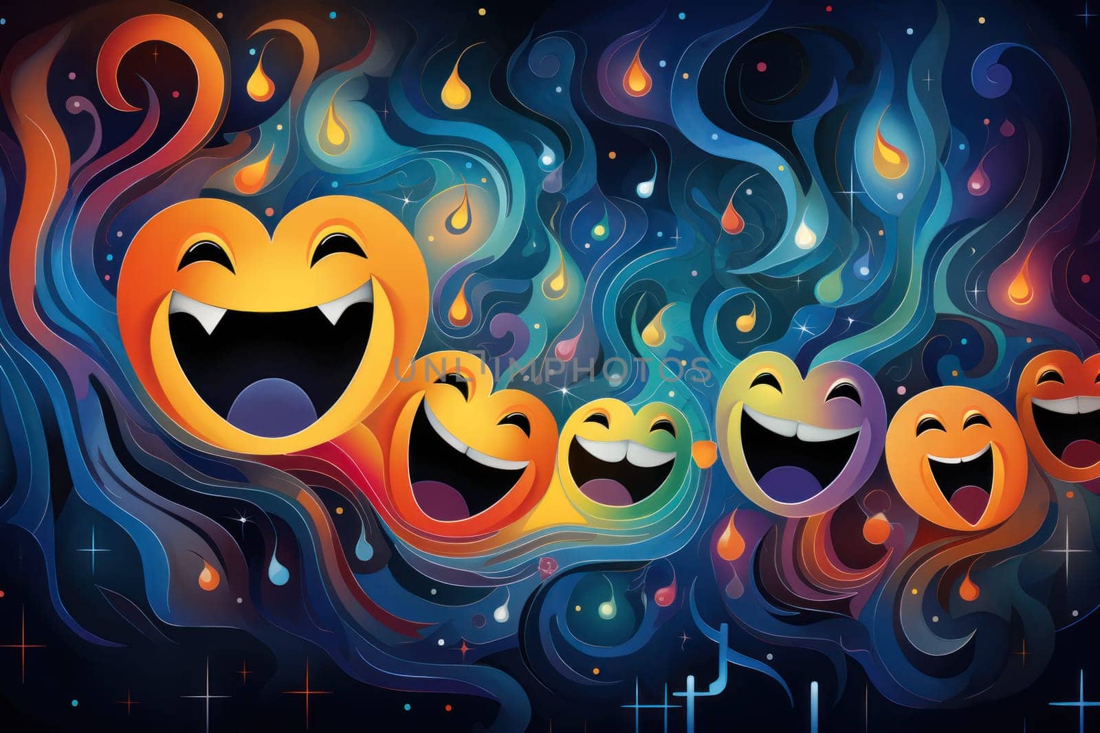 A whimsical portrayal of mischievous laughter sprites, their infectious joy and mirth radiating as they frolic through enchanted meadows.