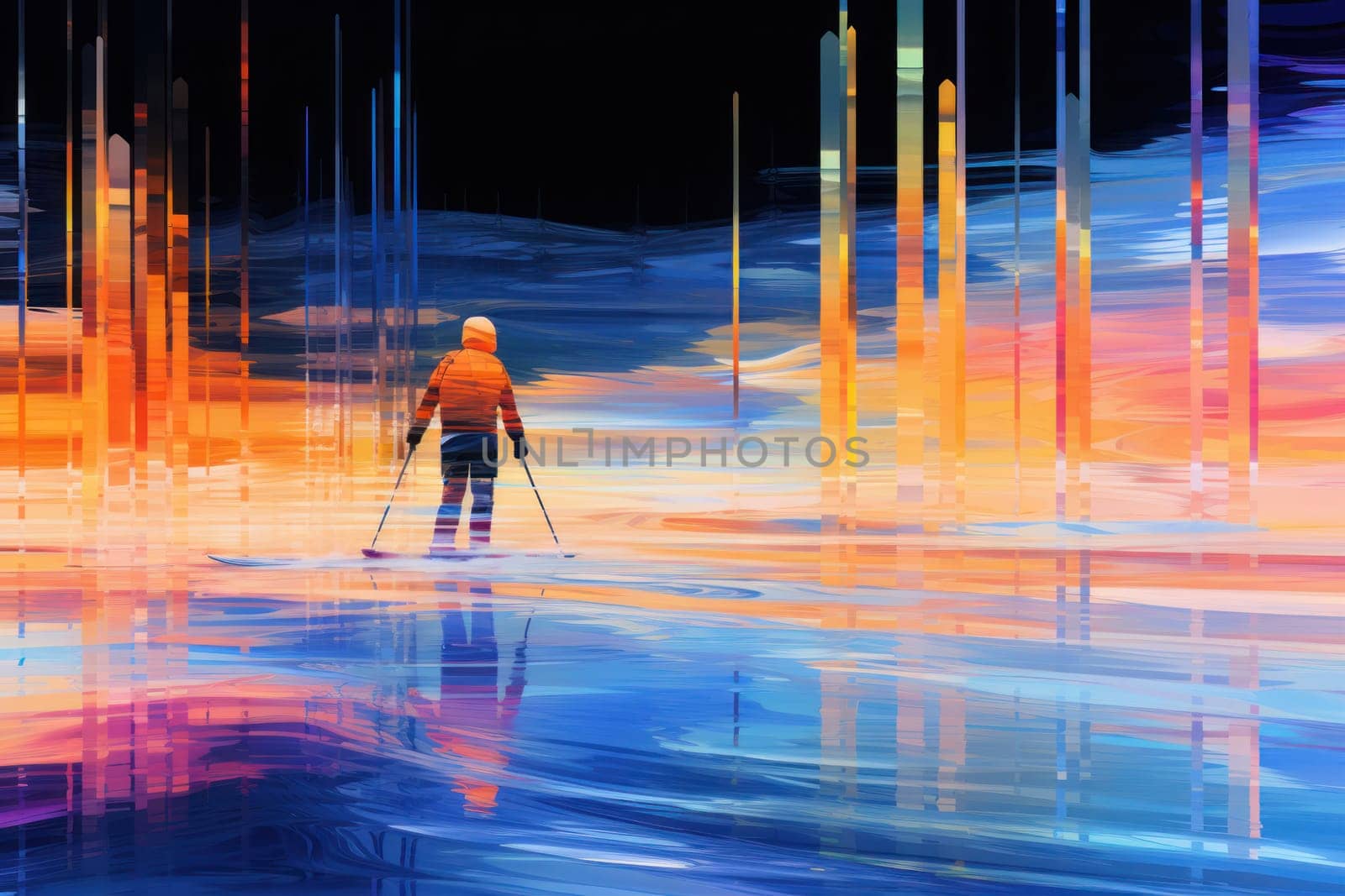 A dynamic portrayal of the exhilarating winter season, featuring individuals engaged in a range of invigorating activities such as skiing, snowboarding, and ice skating.
