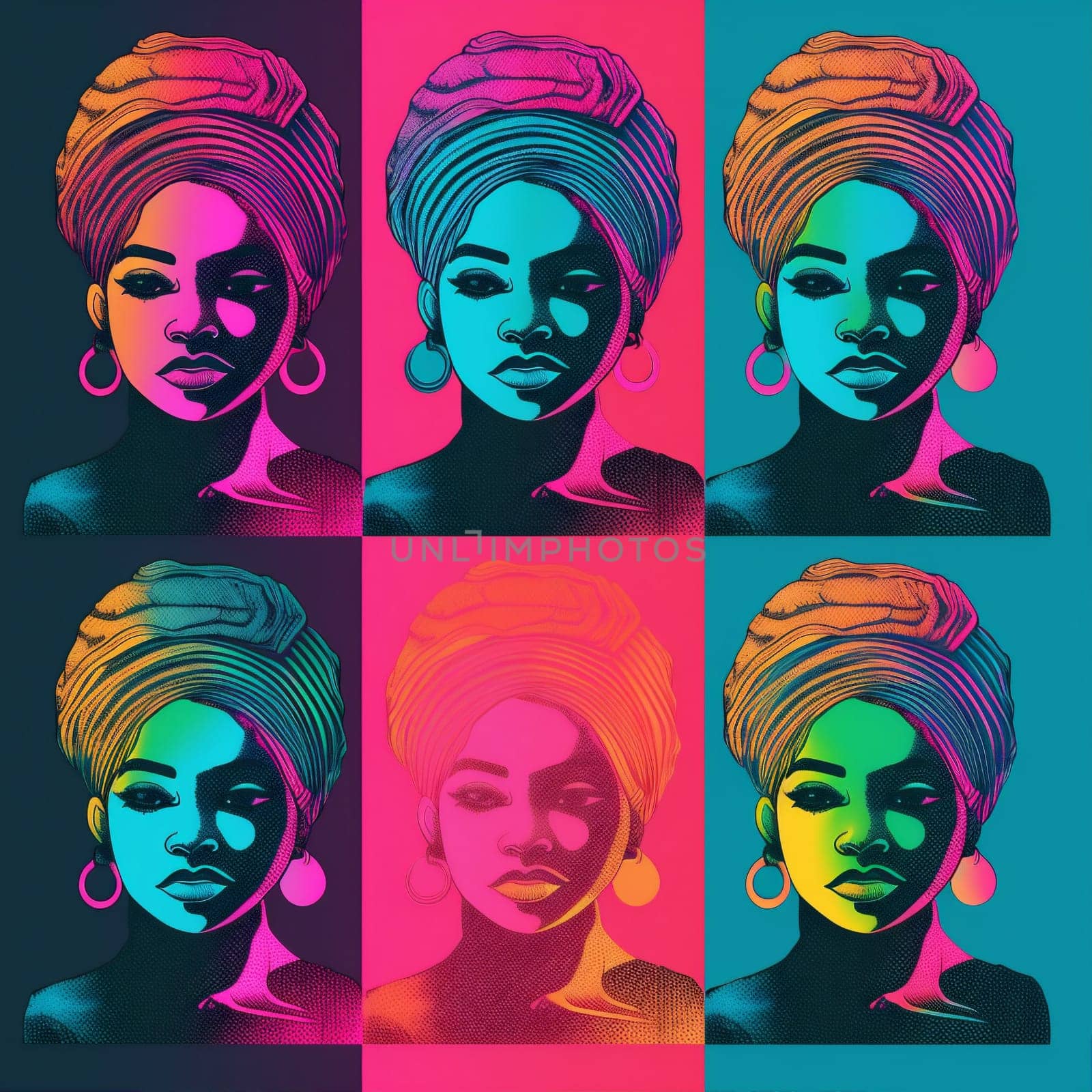 woman hair face colourful ai fashion rainbow colours black art illustration. Generative AI. by Vichizh