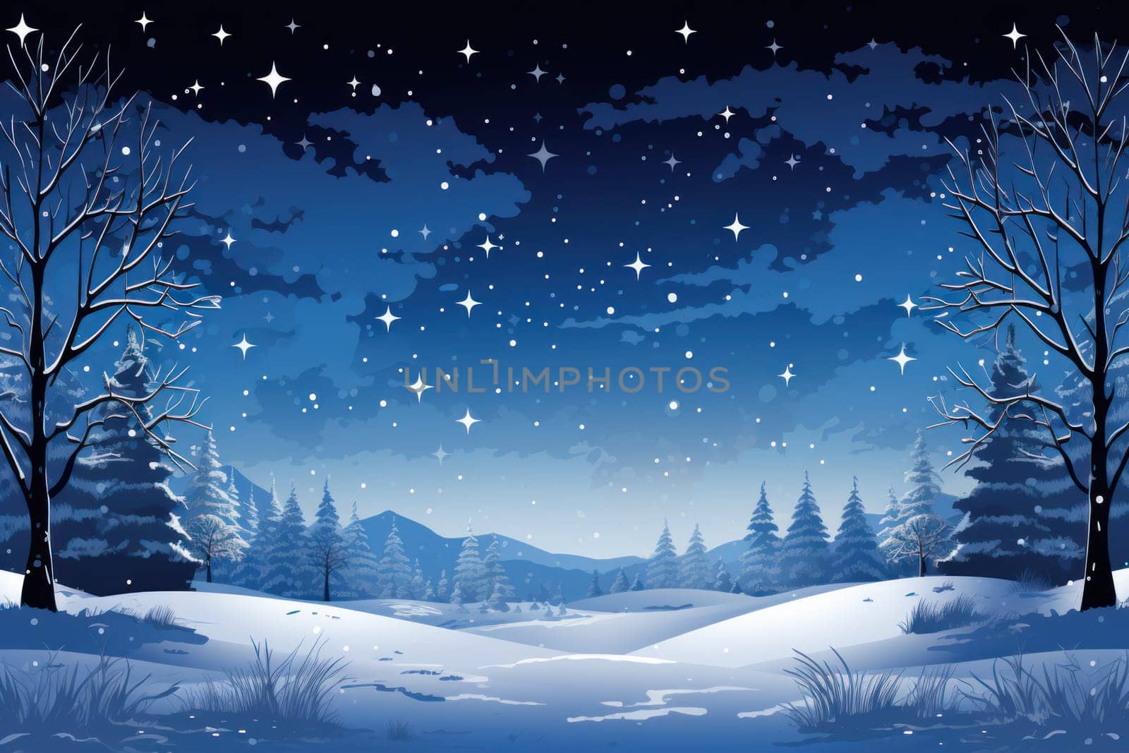 A captivating artistic portrayal of the enchanting winter season, where landscapes are magically transformed into a wonderland adorned with shimmering snow and sparkling icicles.
