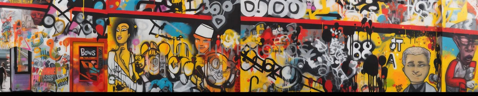 urban banner spray wall yellow graffiti colourful paint background wallpaper art. Generative AI. by Vichizh