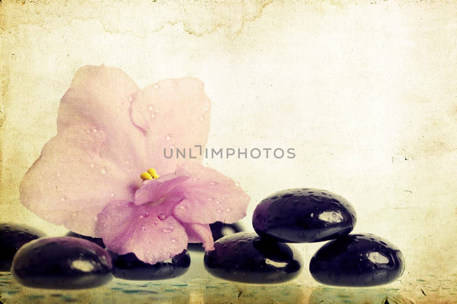 Black and white spa stones with reflection