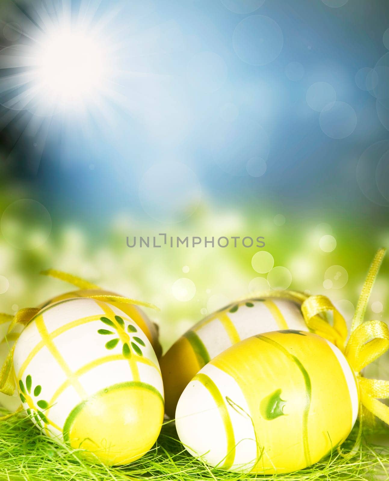 Vintage photo of a basket with easter eggs