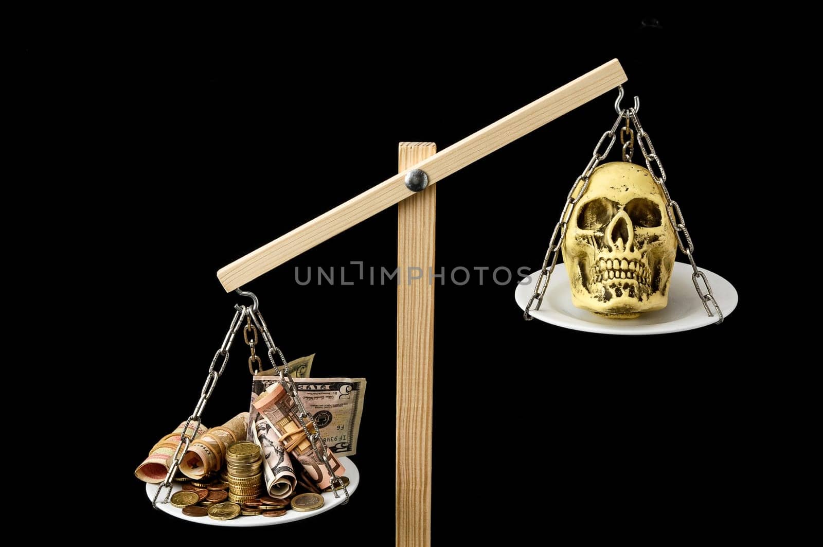 Skull and Money on a Two Pan Balance