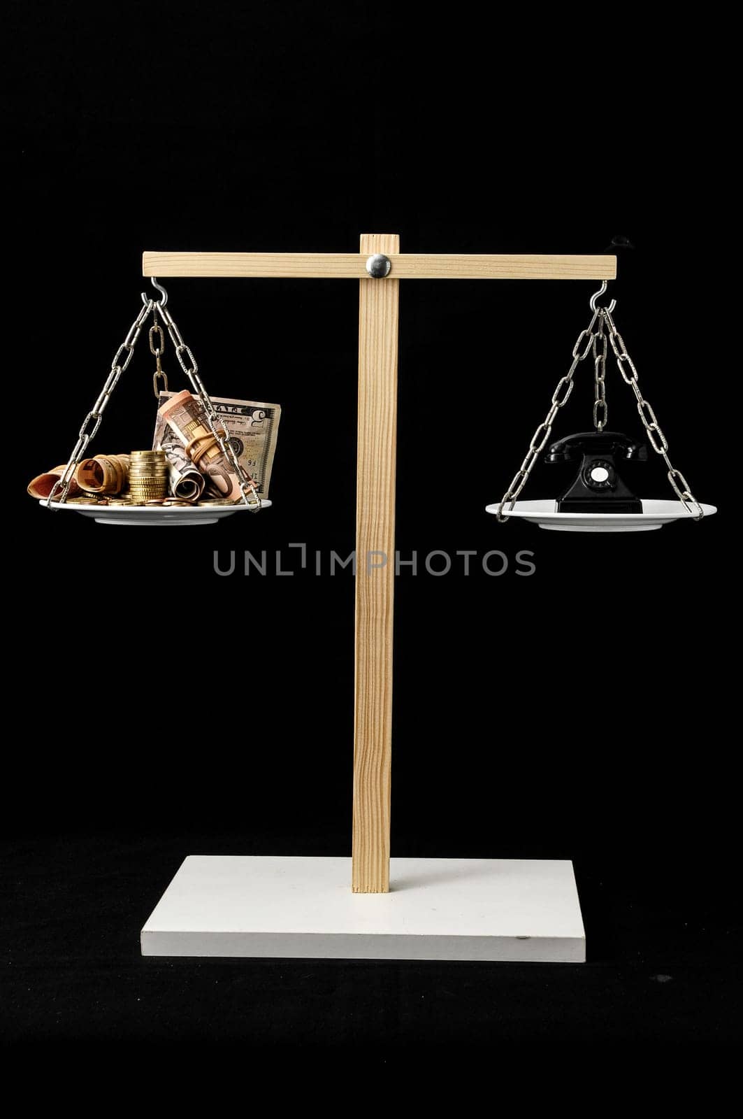 Money and Telephone on a Two Pan Balance