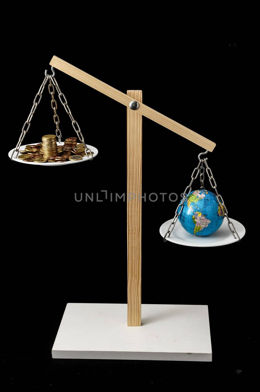 Globe Planet Earth and Money on a Two Pan Balance