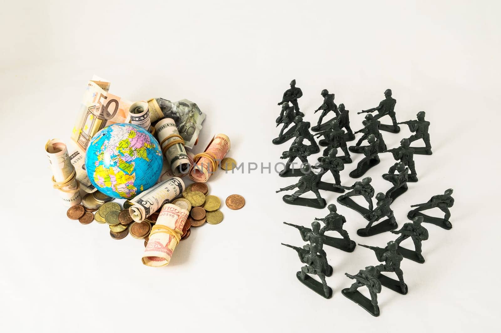 Plastic Lead Soldiers Representing War on a White Background