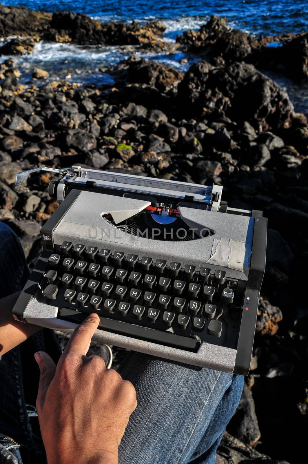 Old Ancient Vintage black and white Travel Typewriter
