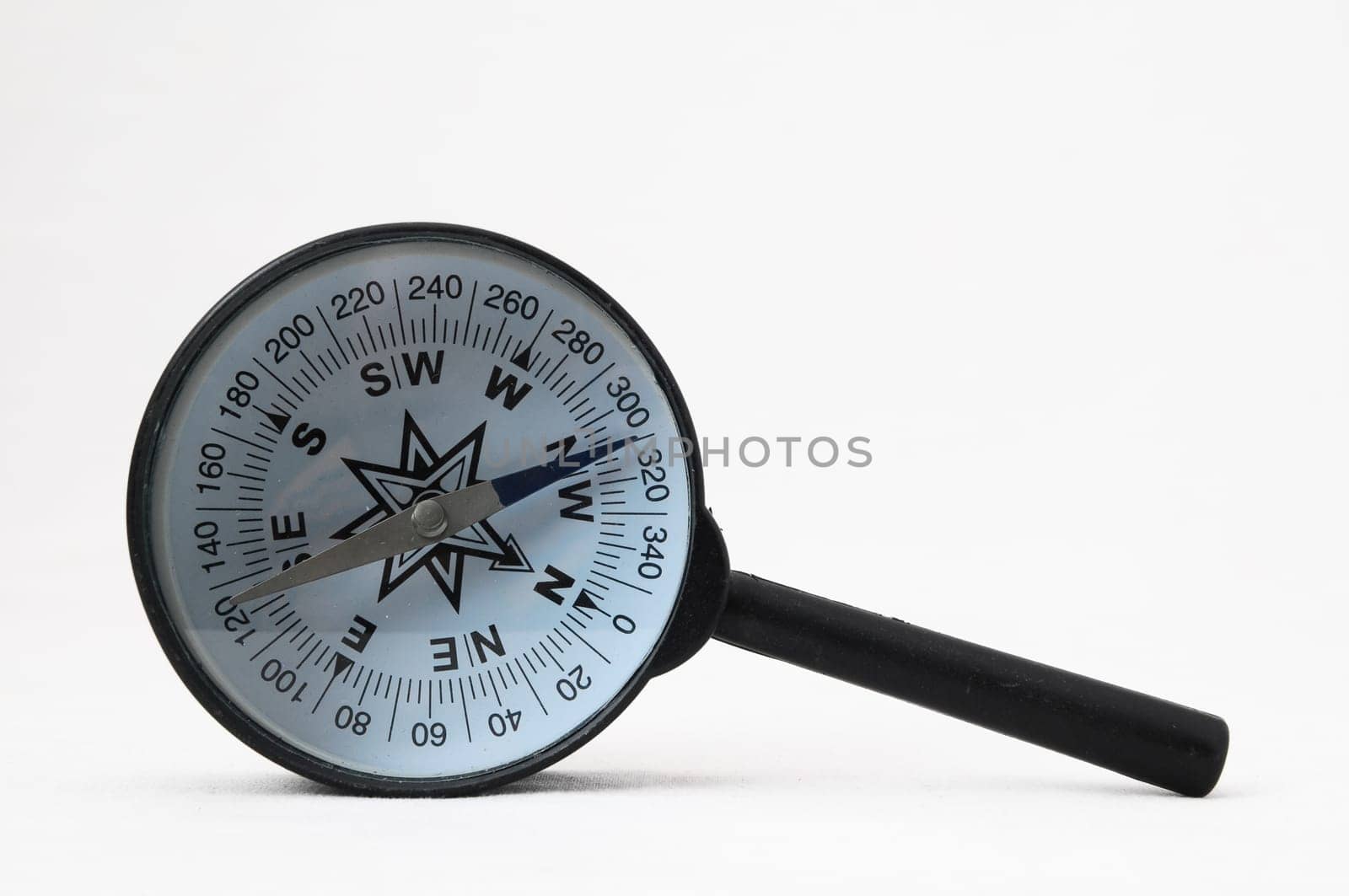 Orientation Concept - Analogic Compass and Loupe on a White Background