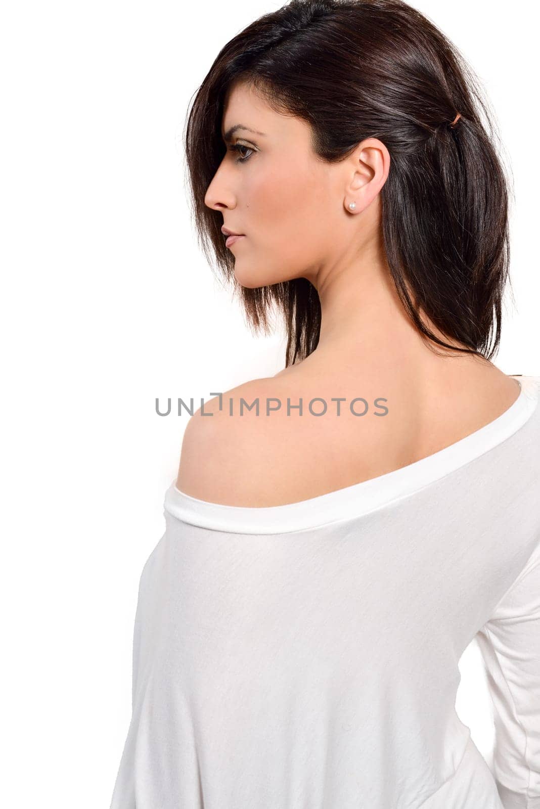 Portrait of a beautiful caucasian woman on a white background