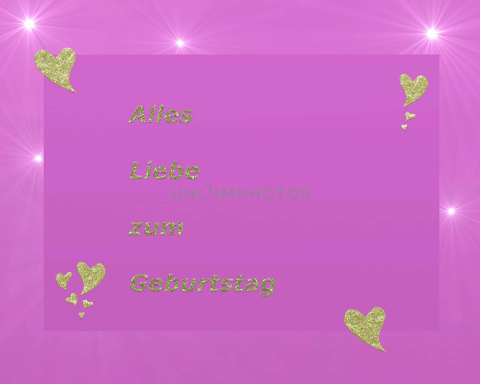 happy birthday in gold letters and gold hearts