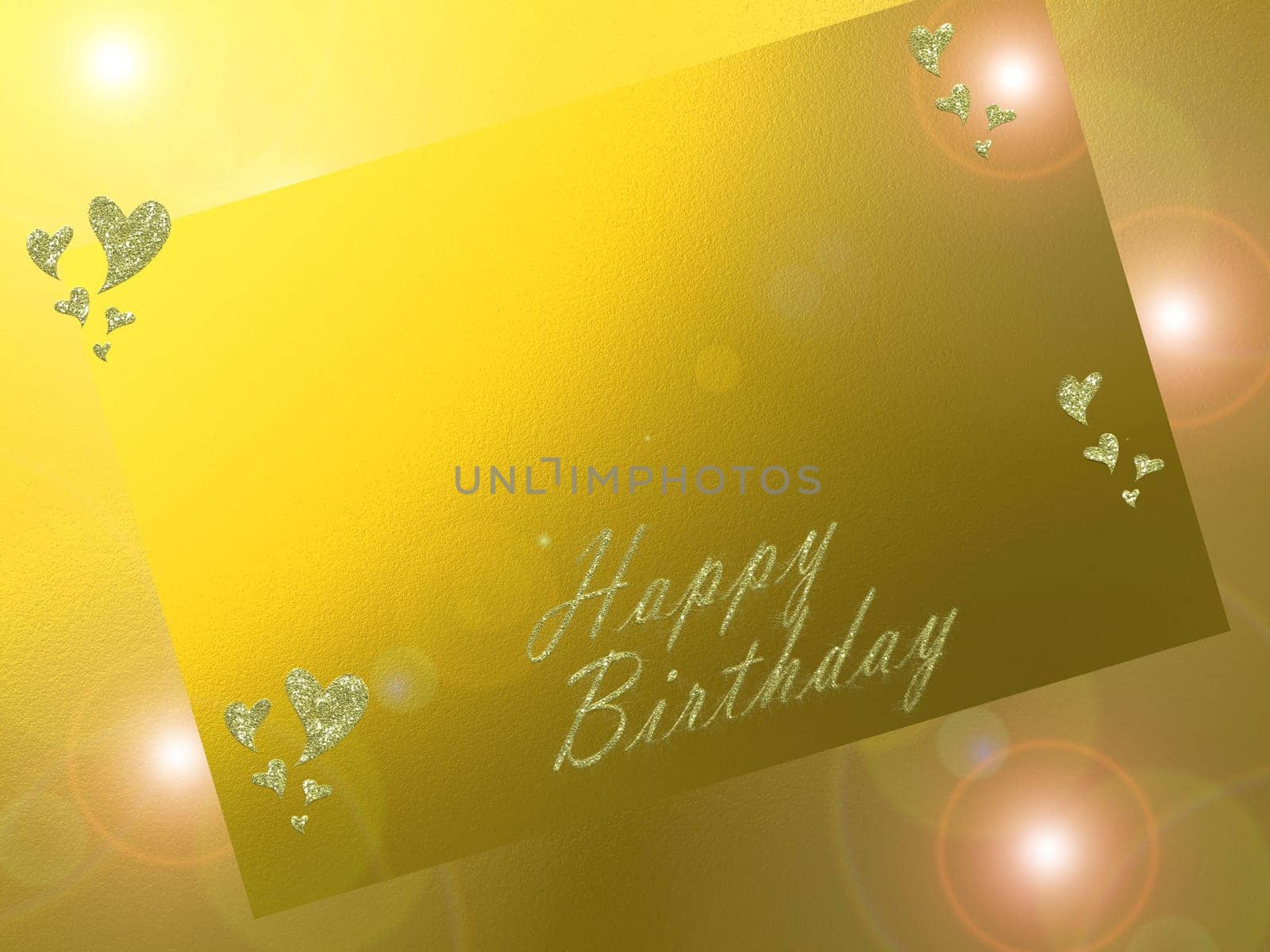 happy birthday in gold letters and gold hearts
