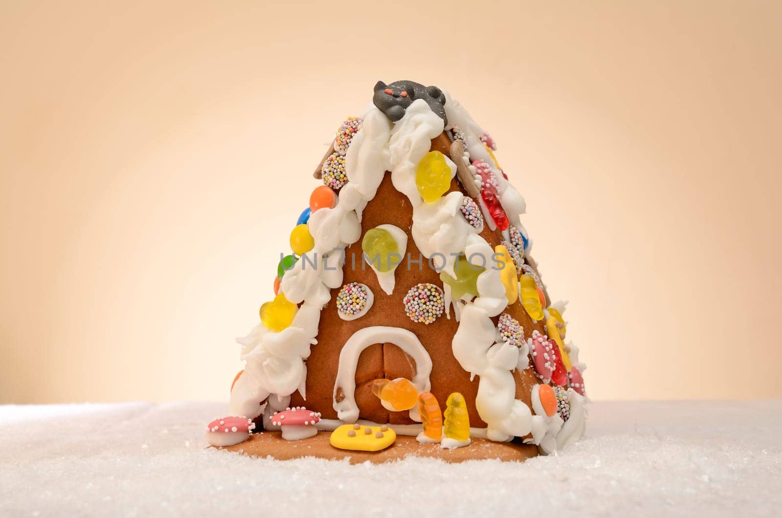 Gingerbread house with snow