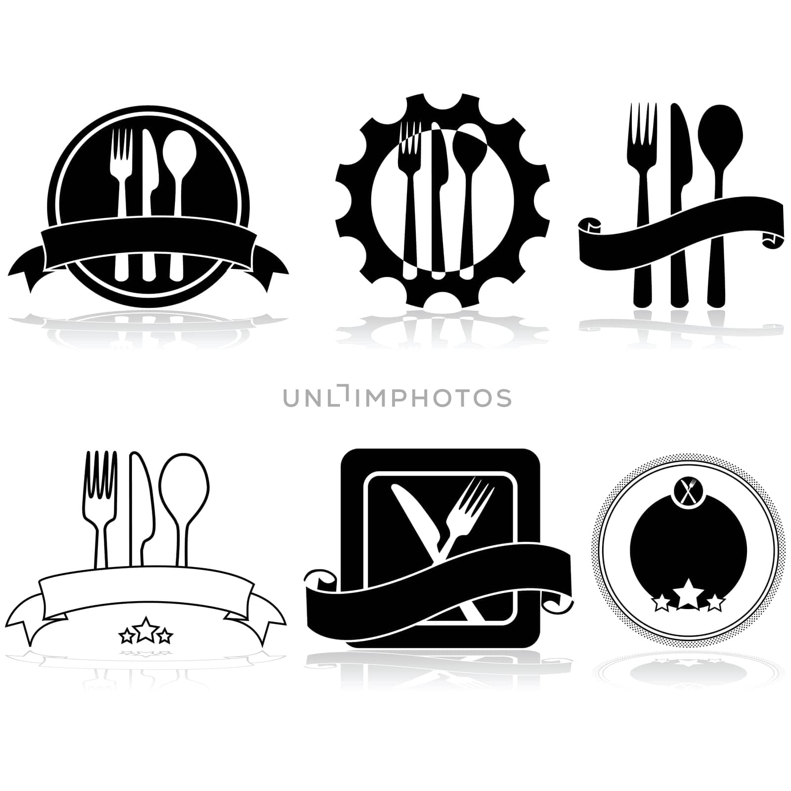 Icon set showing different food related labels and badges