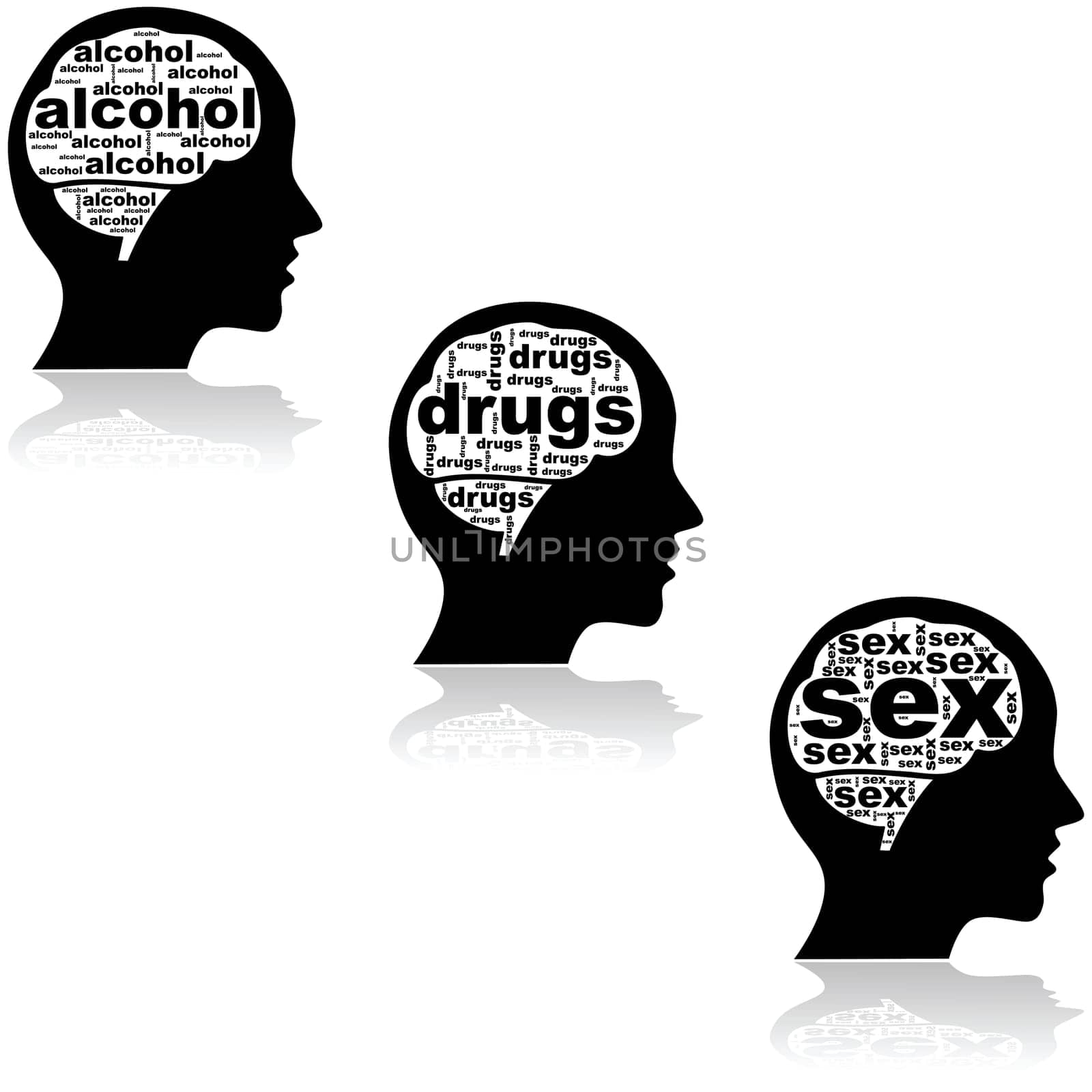 Concept illustration showing an addict's brain thinking only about the object of addiction