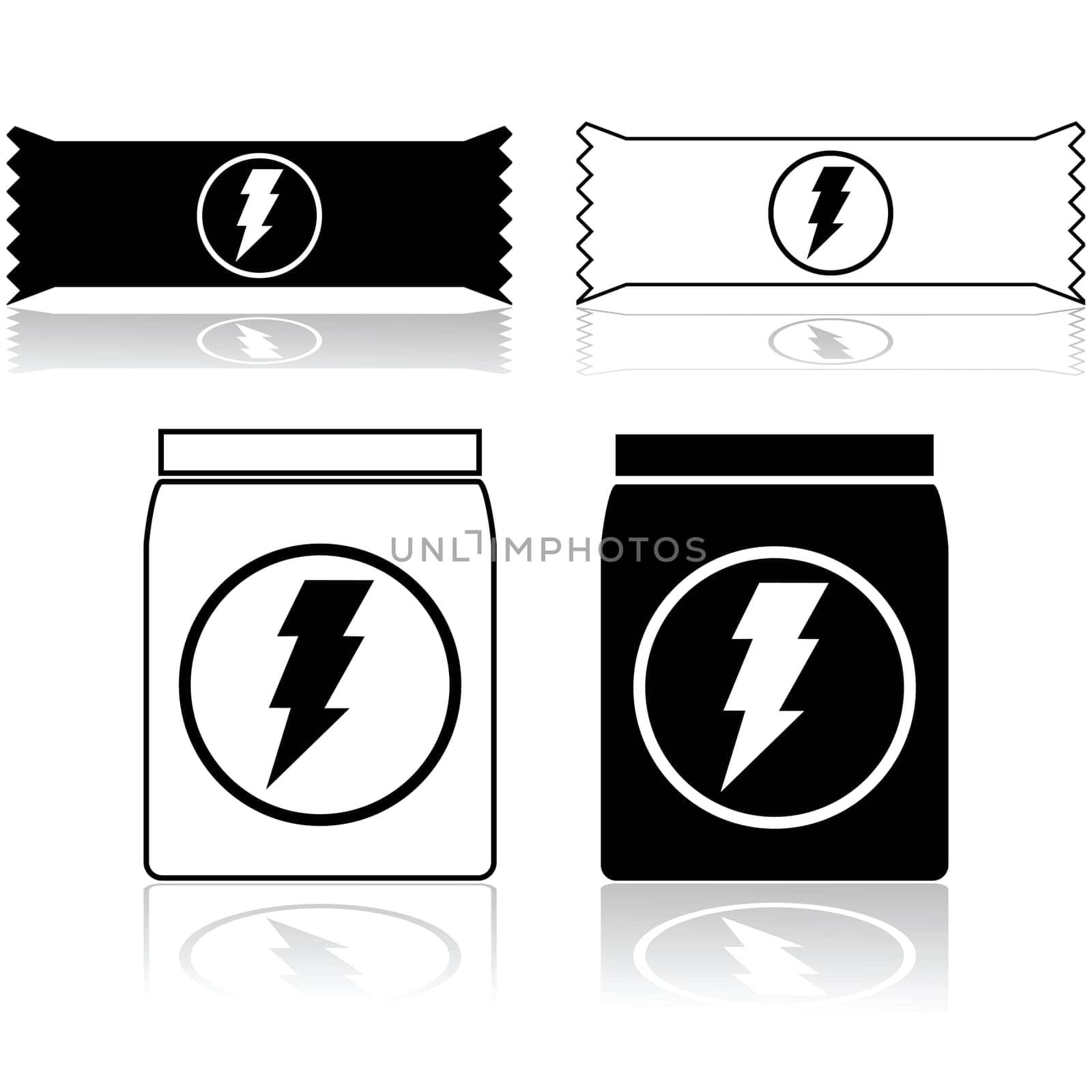 Icons showing power cereal bars and food supplement powder
