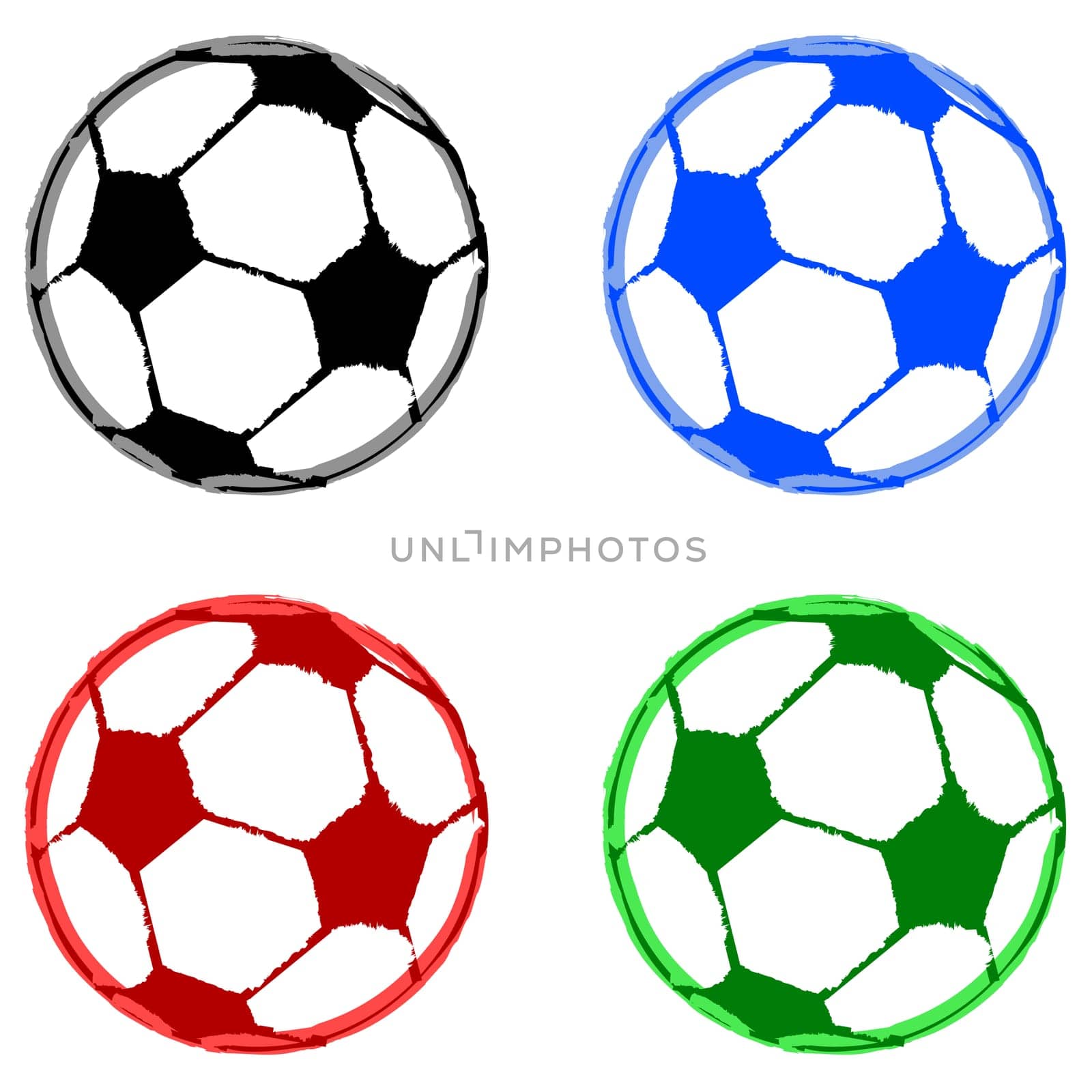 Concept illustration showing painted soccer balls in different colors