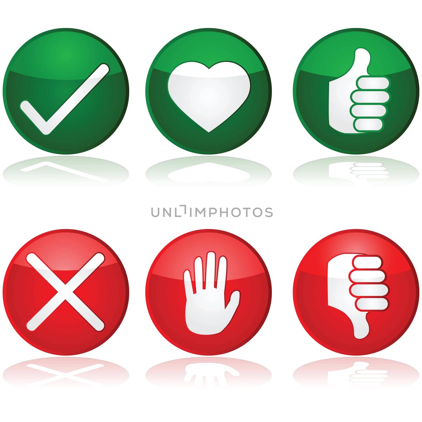 Icon set with different positive and negative options for interaction buttons