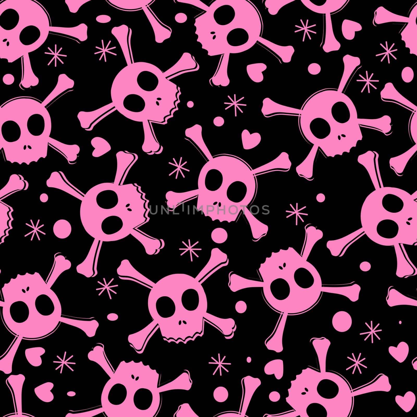 Girlish style seamless pattern with pirate skull and hearts