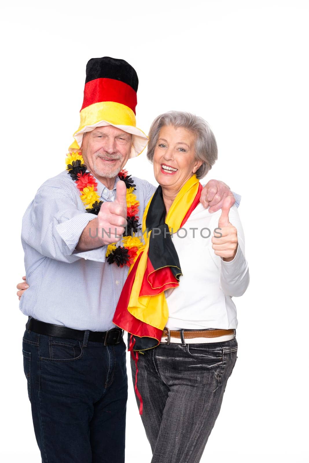 Seniors as football fans against a white background