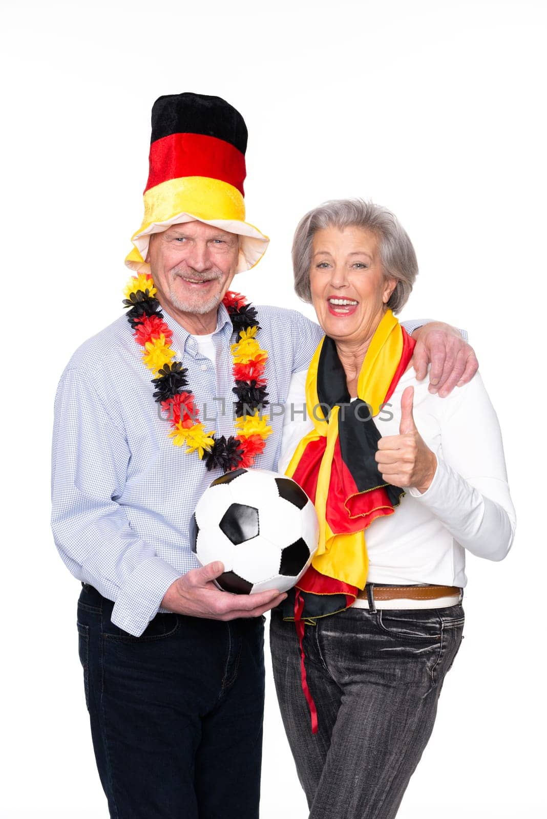 Seniors as football fans against a white background
