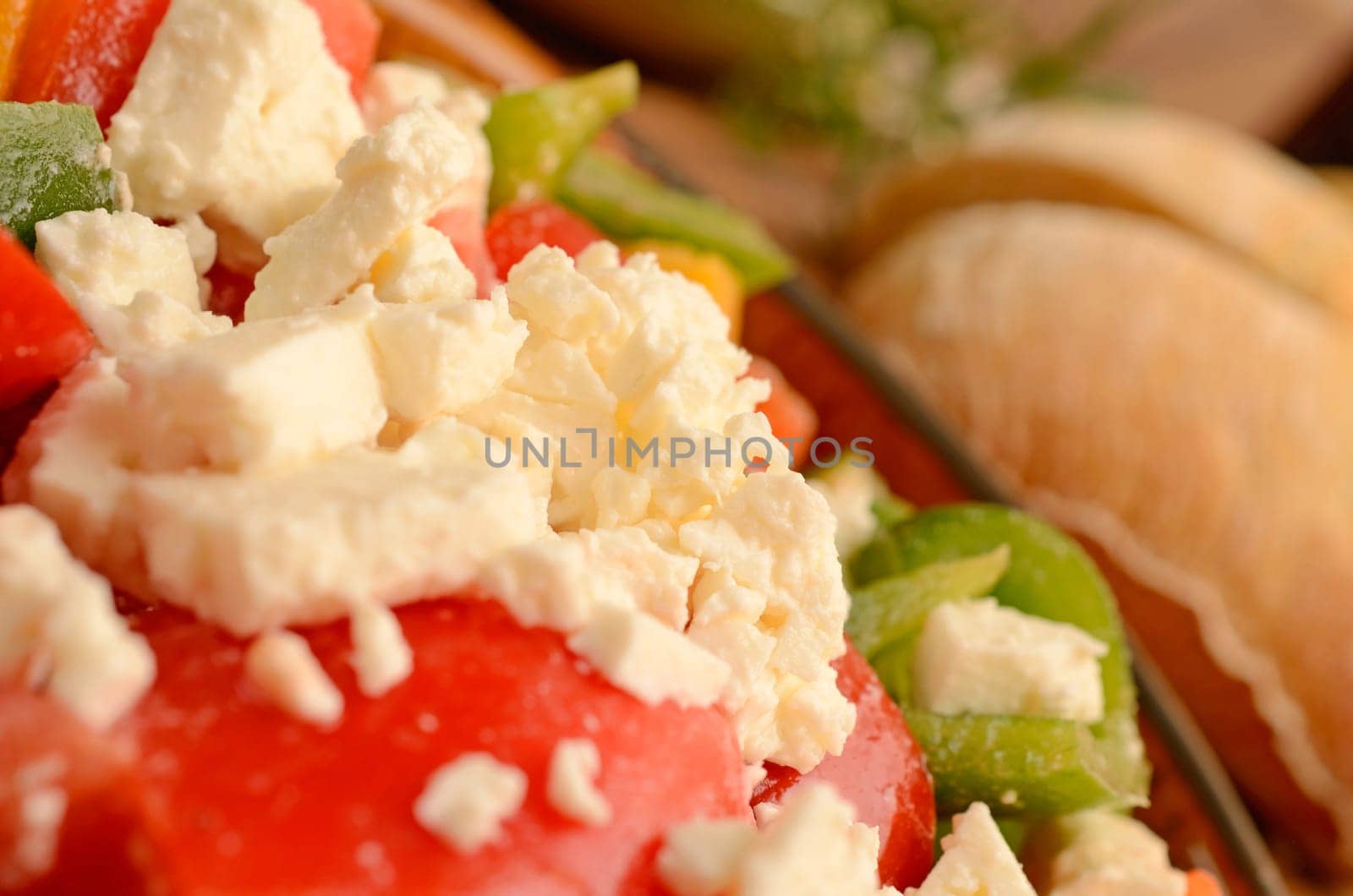 Mediterranean salad in an old ceramic bowl