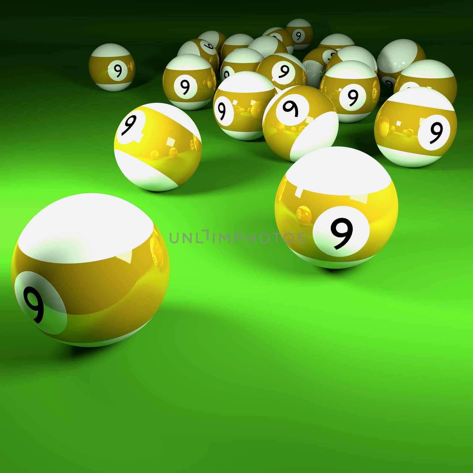 Yellow white billiard balls number nine