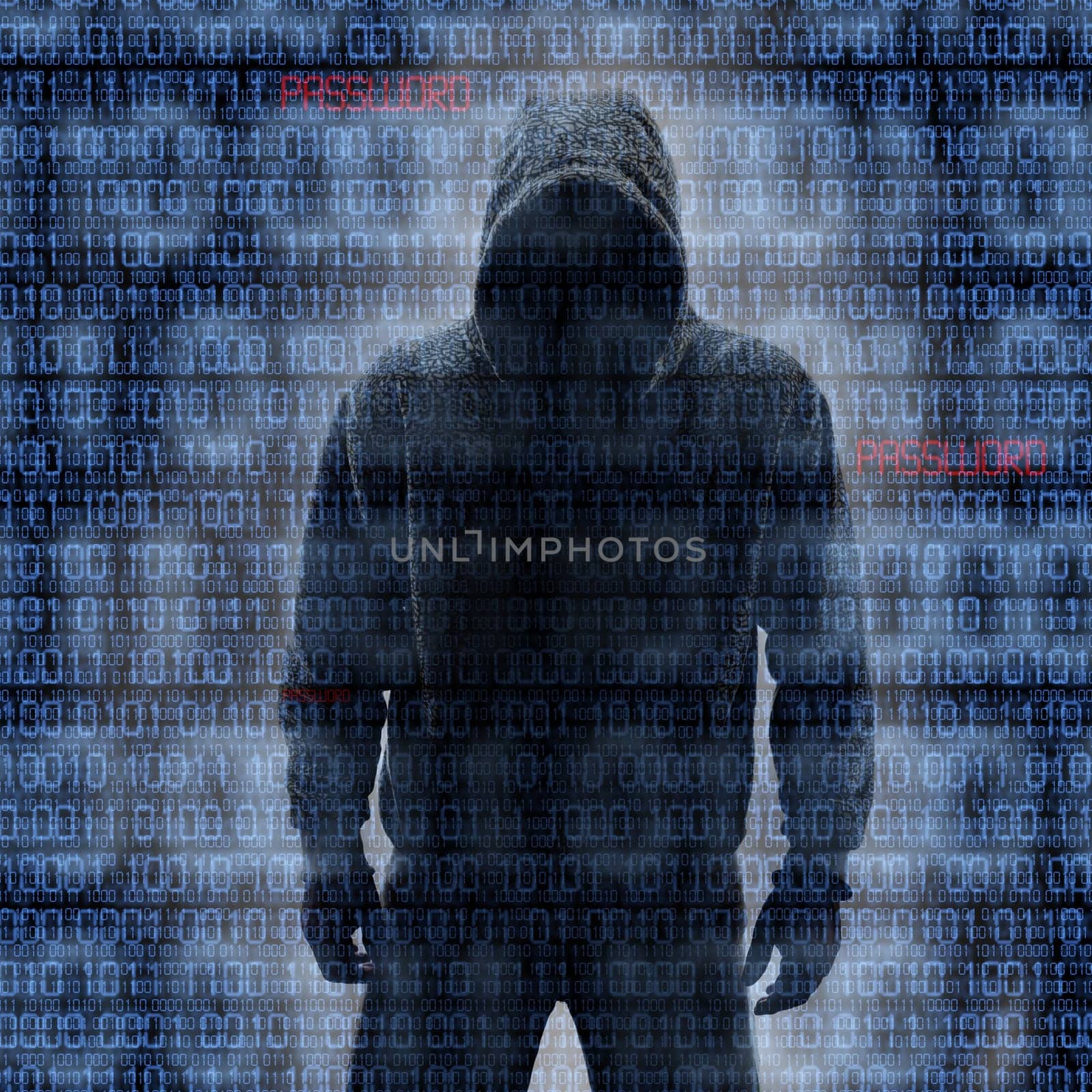 Hackey in Silhouette and Binary codes background