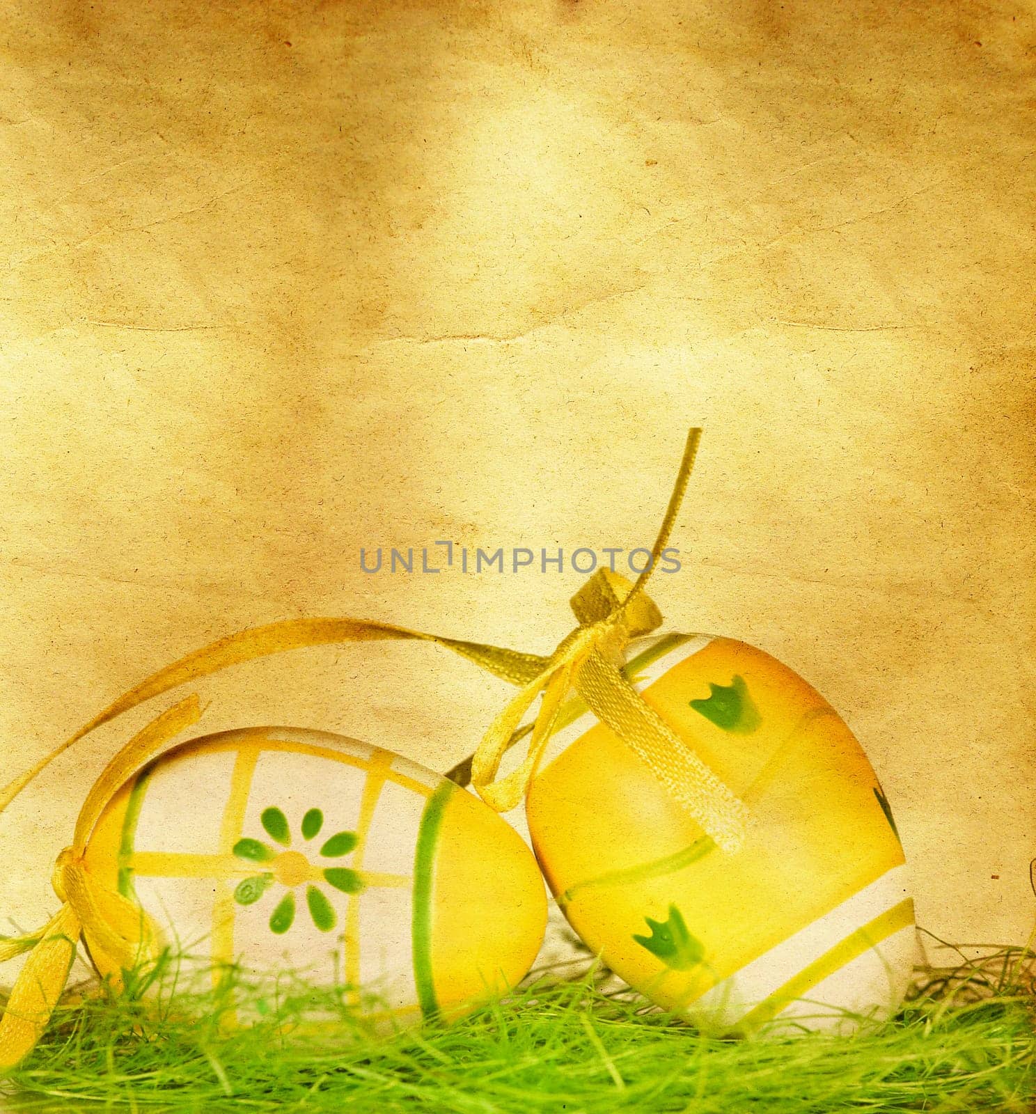 Vintage photo of a basket with easter eggs