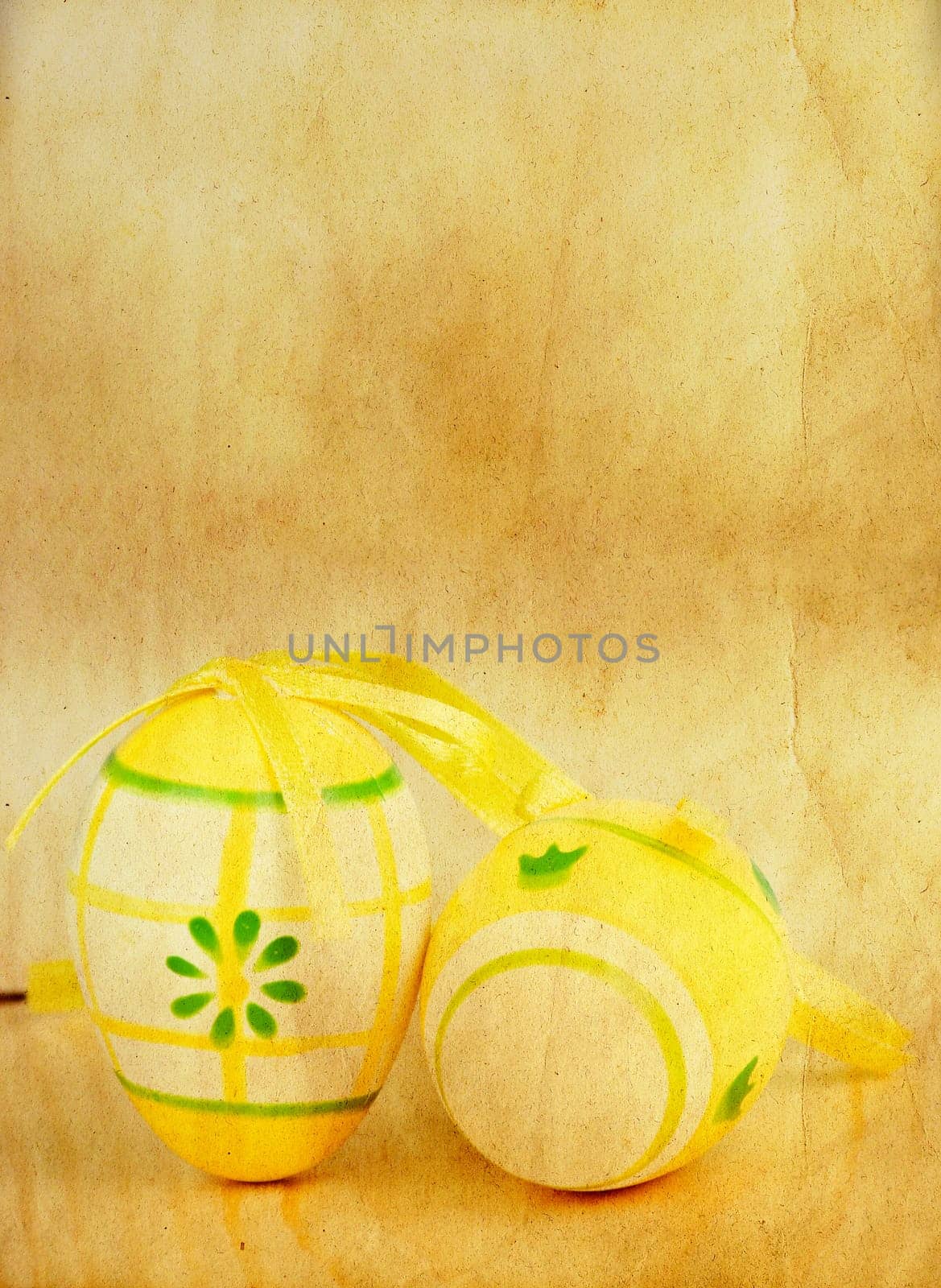 Vintage photo of a basket with easter eggs