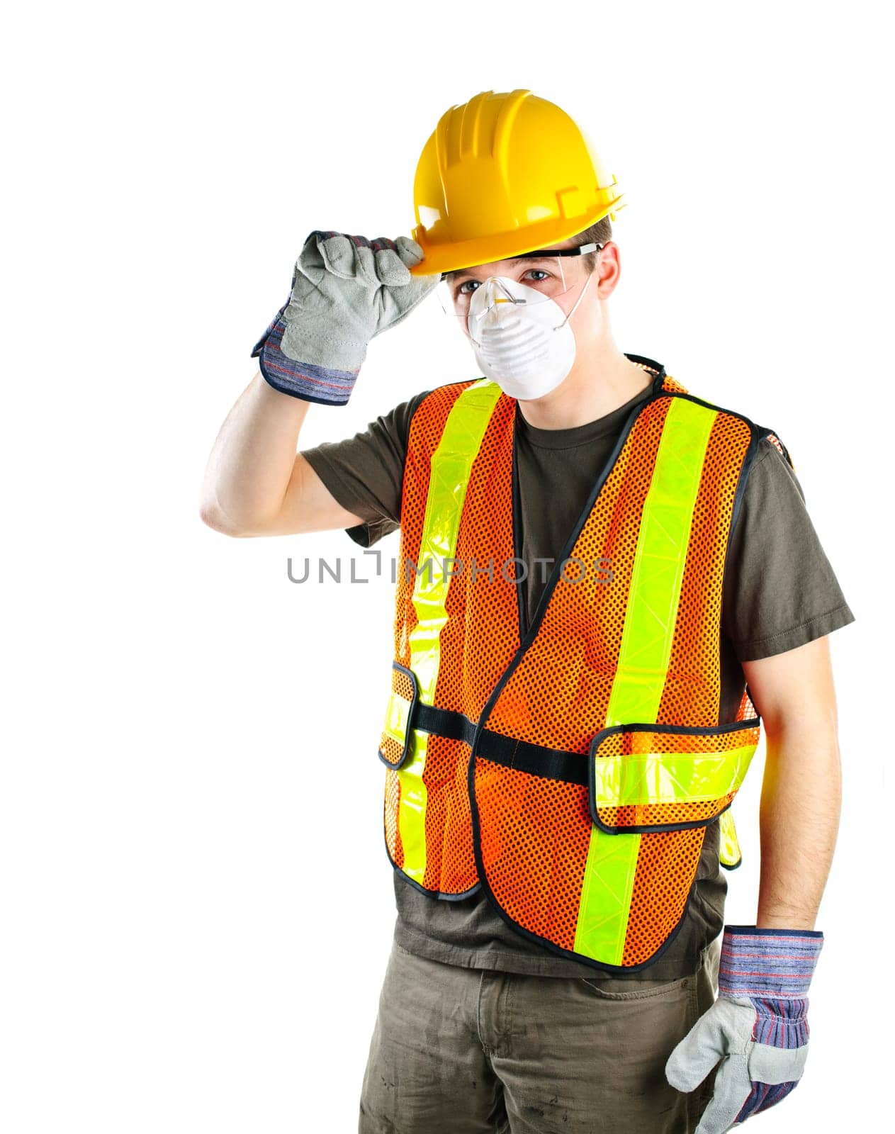 Male construction worker wearing safety protective gear