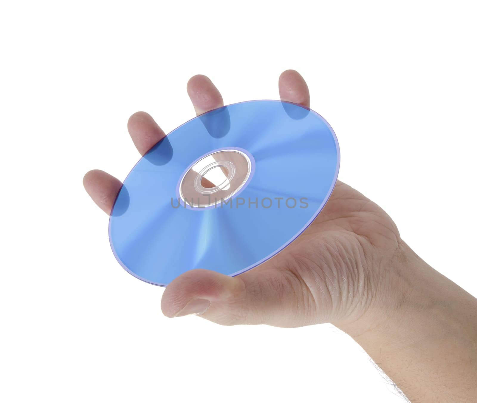 Hand holding a disc of digital media. Concept of information, storage, music and technologies.