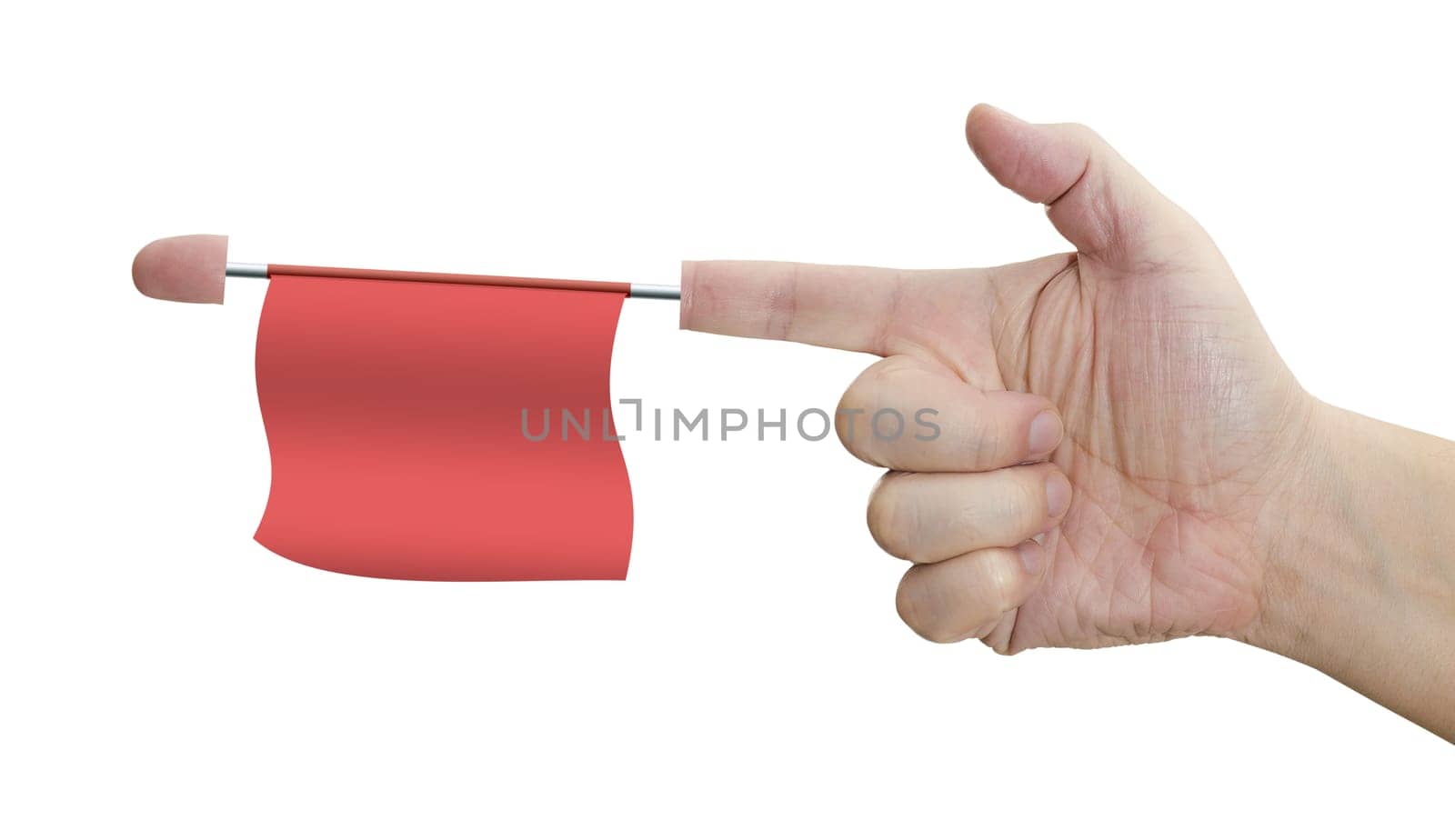 Playing with the gun hand. Your text on the red flag.