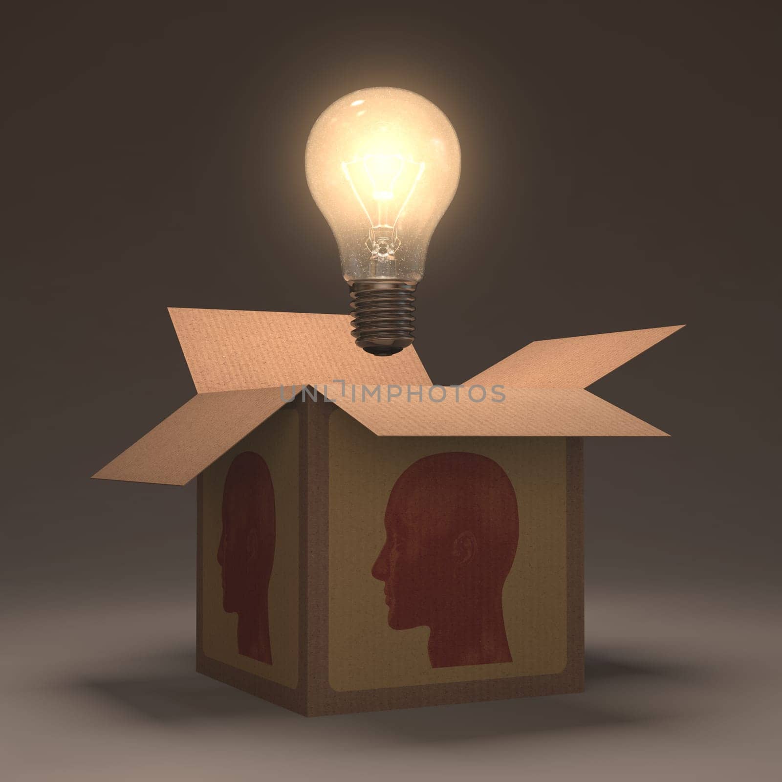 The lamp out of the box. Concept of open your mind.